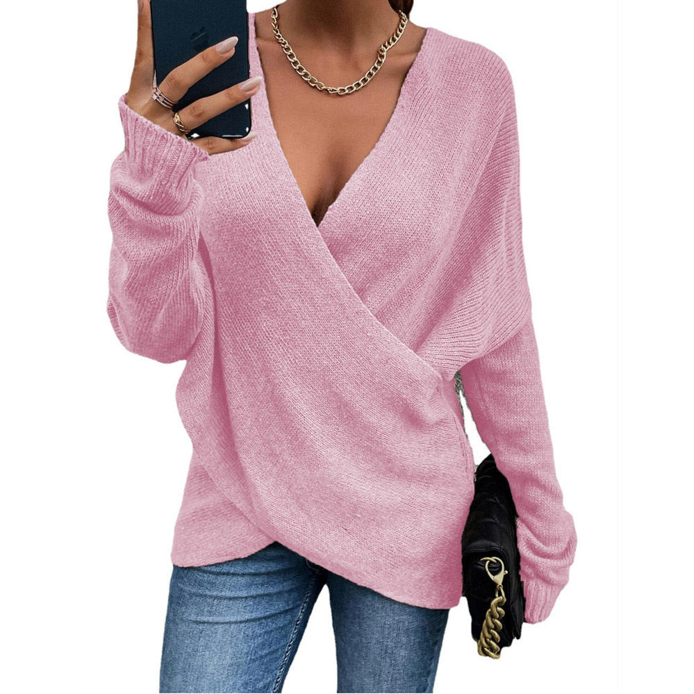 Damen Oversize Strickpullover mit V-Ausschnitt und lässigem Look R&B
