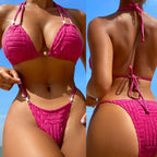 Damen Triangel-Bikini mit strukturiertem Obermaterial und goldenen Akzenten