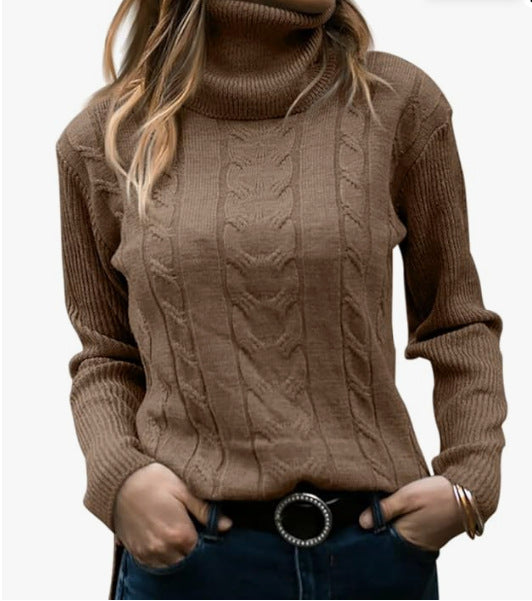 Damen Strickpullover mit Stehkragen und Zopfmuster R&B