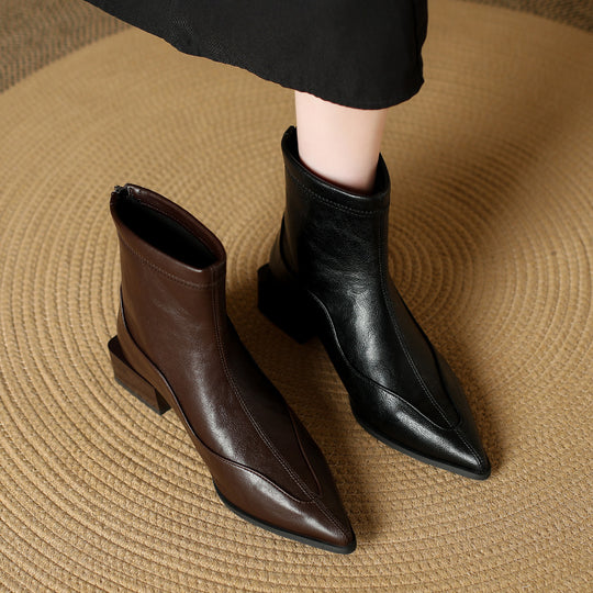 Damen elegante Stiefeletten mit modernem Blockabsatz und spitz zulaufender Schuhform R&B