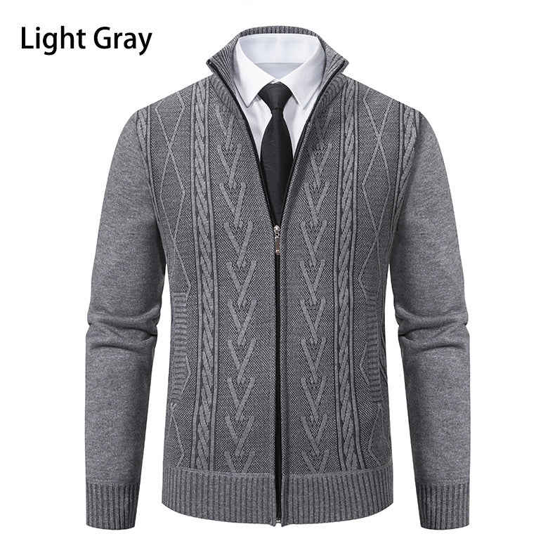 Herren Strickjacke mit strukturiertem Zipper und ausgefallenem Aran-Muster R&B