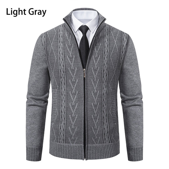 Herren Strickjacke mit strukturiertem Zipper und ausgefallenem Aran-Muster R&B