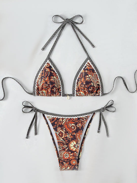 Damen Triangel-Bikini mit aufwendigem Floral-Design R&B