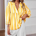 Damen oversize Bluse mit Streifenmuster und Knopfleiste R&B