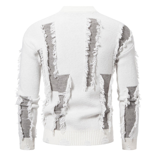 Herren moderner Strickpullover mit trendigen Fransen und einzigartigem Design R&B