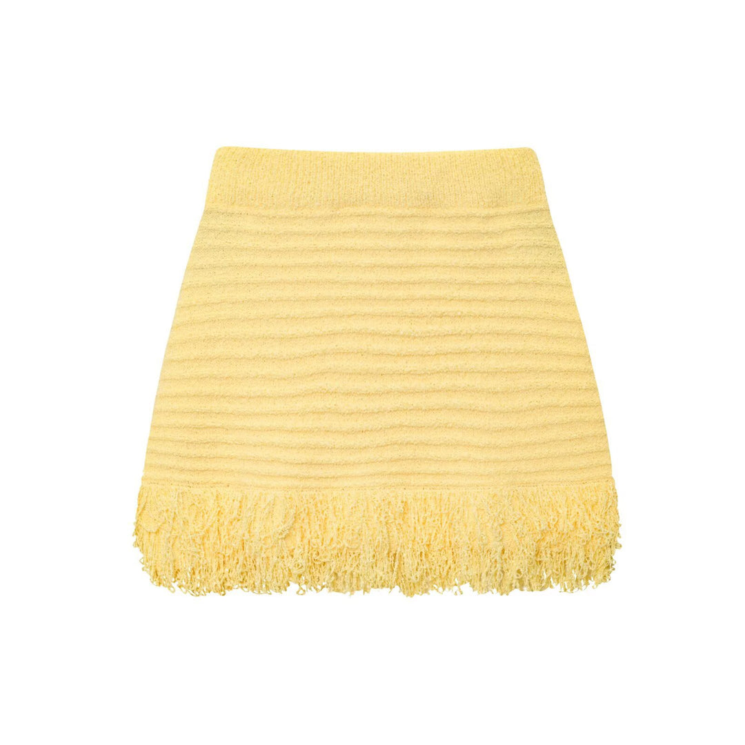 Damen Kurzarm-Strickjacke mit fransigem Saum und dekorativen Knöpfen R&B