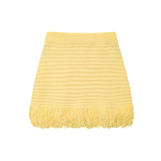 Damen Kurzarm-Strickjacke mit fransigem Saum und dekorativen Knöpfen R&B