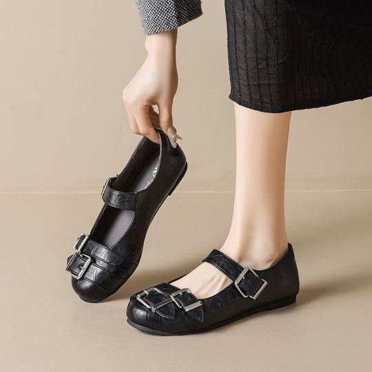 Damen Ballerinas mit modischen Riemen und Schnallen R&B
