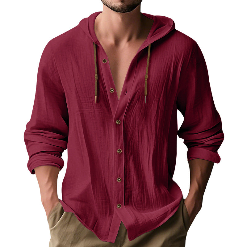 Herren lässiges Kapuzenshirt aus atmungsaktiver Baumwolle mit Knopfleiste und verstellbarem Kordelzug R&B