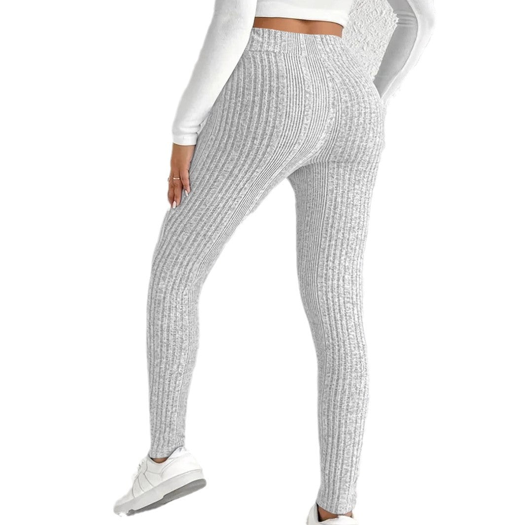 Damen Strickleggings mit hohem Bund und feinen Längsrippen R&B