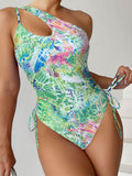 Damen Einteiler Badeanzug mit asymmetrischem Design und verstellbaren BindR&Bändern R&B