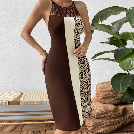 Damen elegantes figurbetontes Kleid mit Cut-Out-Details und Leopardenmuster R&B