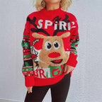 Damen festlicher Pullover mit weihnachtlichem Rentierdesign und lR&Bhaften Farben R&B