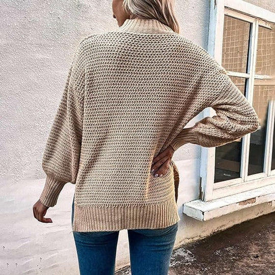 Damen Strickpullover mit hohem Stehkragen und strukturiertem Design R&B