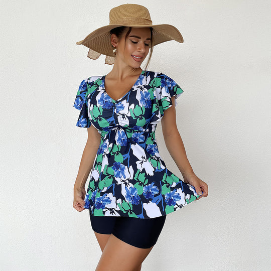 Damen Tankini-Set mit modischen Rüschendetails und bequemen Shorts R&B