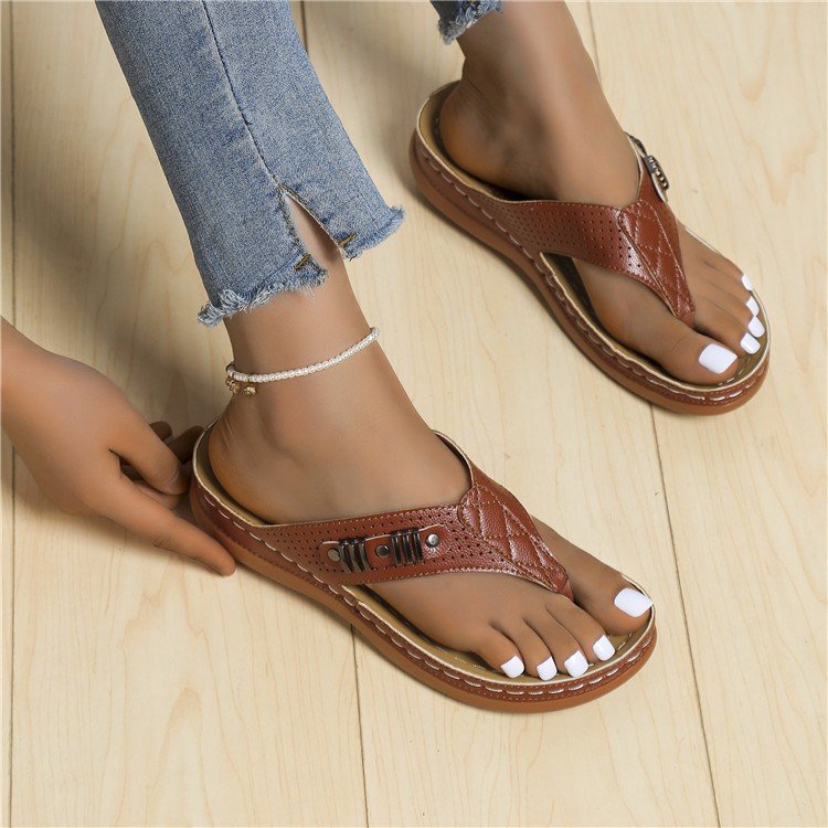Damen Zehentrenner-Sandalen mit komfortablem Fußbett und modischem Riemendesign R&B