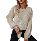 Damen Strickpullover mit V-Ausschnitt und dekorativem Strukturmuster