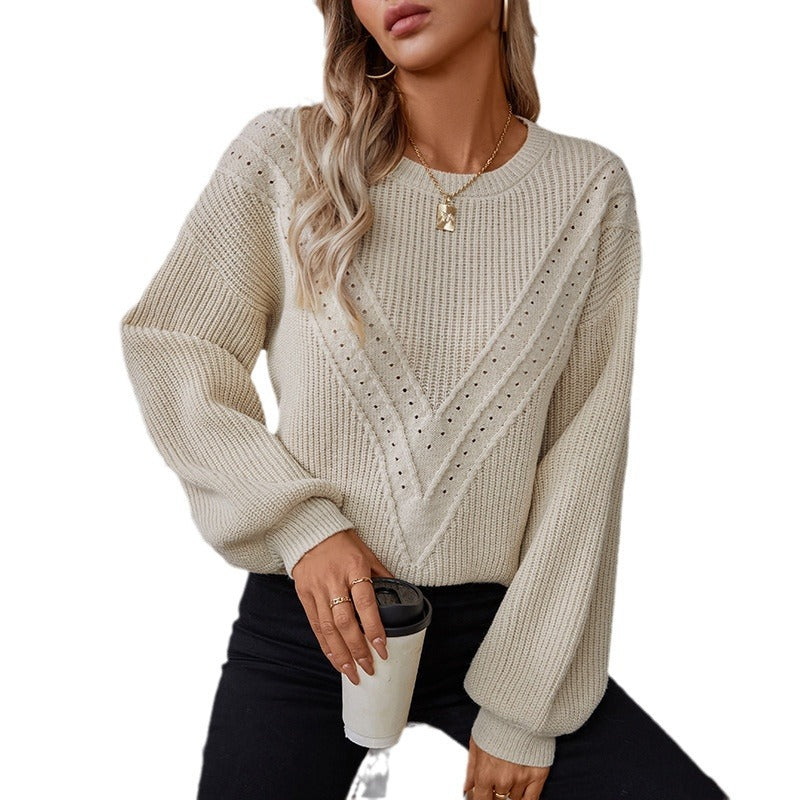 Damen Strickpullover mit V-Ausschnitt und dekorativem Strukturmuster