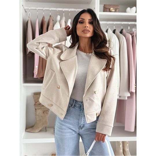 Damen jacke im Biker-Stil mit doppelter Knopfleiste und seitlichen Taschen R&B