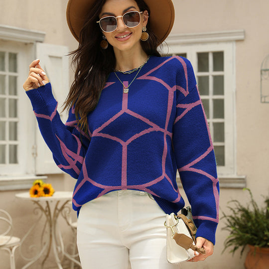 Damen strukturiertes Pullover mit geometrischem Muster und lässigem Schnitt R&B