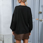 Damen modisches Sweatshirt mit eleganten Perlenakzenten und Puffärmeln