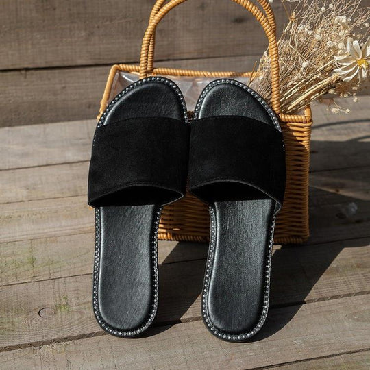 Damen Komfortable Slides mit eleganter Perlenverzierung R&B