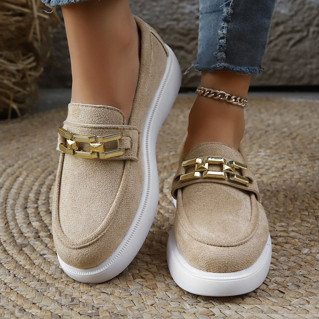 Damen Stylish Slip-On Loafer-Schuhe mit modischem Metall-Element R&B