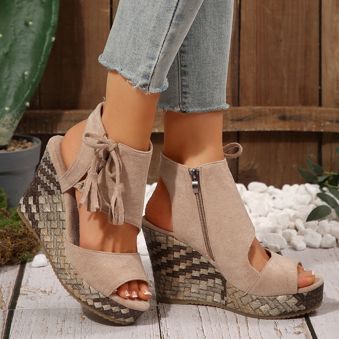 Damen Wedge-Sandalen mit modischem Fransen-Detail R&B