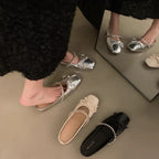 Damen elegante Ballerina-Slipper mit funkelndem Schleifenakzent und klassischer Form R&B