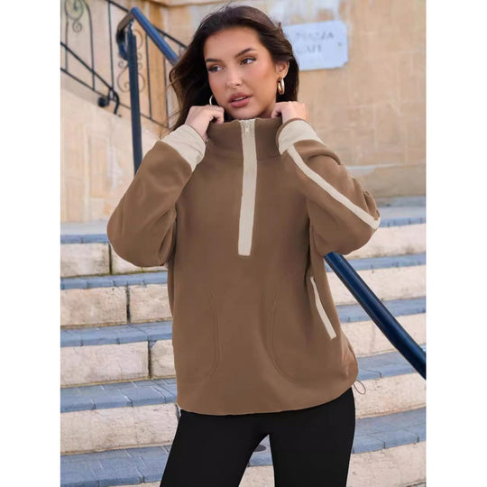 Damen Fleecpullover mit halbem Reißverschluss und kontrastierenden Ärmeln R&B