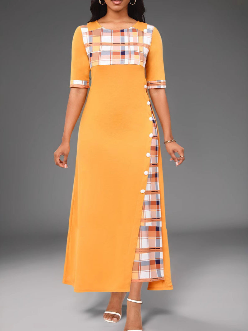 Damen Maxi-Kleid mit modischem Karomuster und geschmackvollen Knopfdetails R&B
