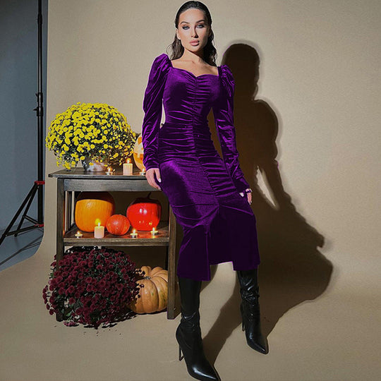 Damen Midikleid mit Puffärmeln und elegantem Taillierungsdesign R&B