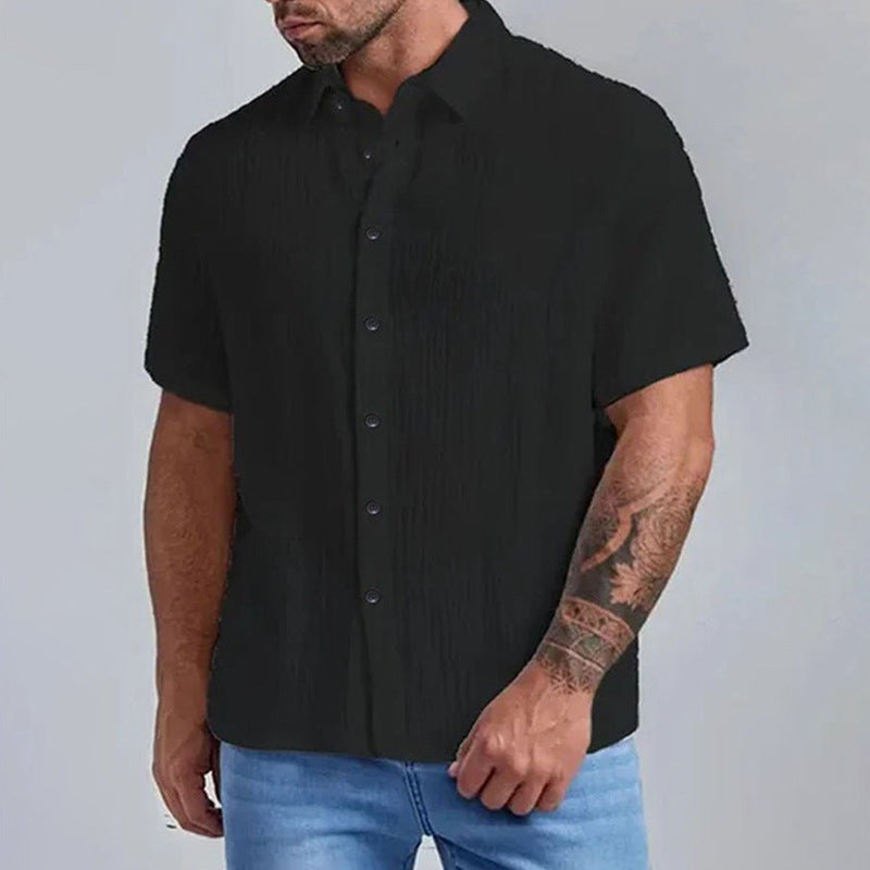 Herren kurzarm strukturiertes Hemd mit modernen Knopfdetails R&B
