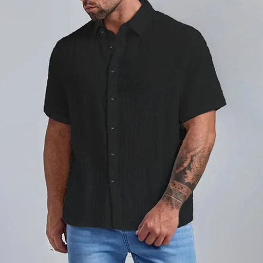 Herren kurzarm strukturiertes Hemd mit modernen Knopfdetails R&B