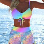 Damen Bikini-Oberteil und Hochschnitt Badeshorts R&B