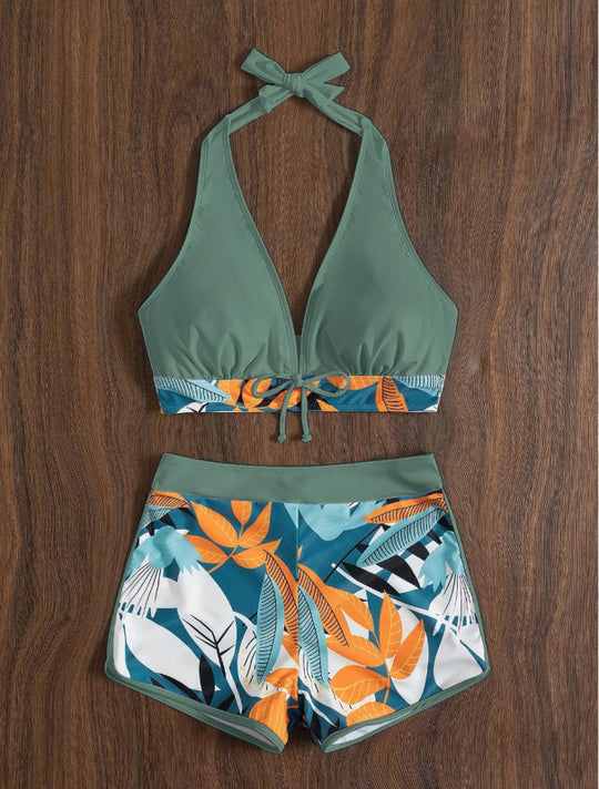 Damen Bikini-Set mit floralem Muster und herausnehmbarem Push-Up-BH R&B