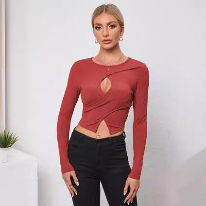 Damen Langarmshirt mit modischem Cut-Out und Raffung R&B