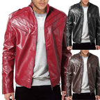Herren Kunstleder Bikerjacke mit Steppdetails