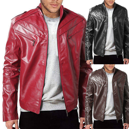 Herren Kunstleder Bikerjacke mit Steppdetails