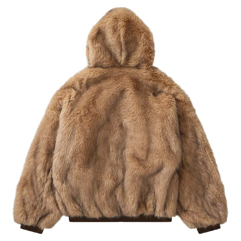 Damen modische Kunstpelzjacke mit praktischer Kapuze