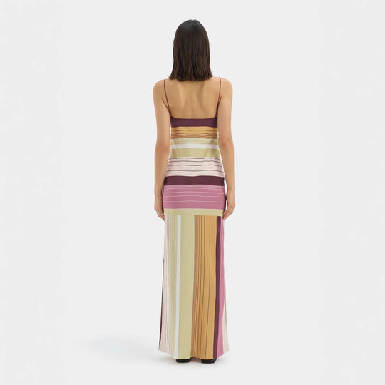 Damen nan figurbetontes Maxikleid mit Spaghettiträgern, geradem Ausschnitt, Paneelstreifen und seitlichem Schlitz R&B
