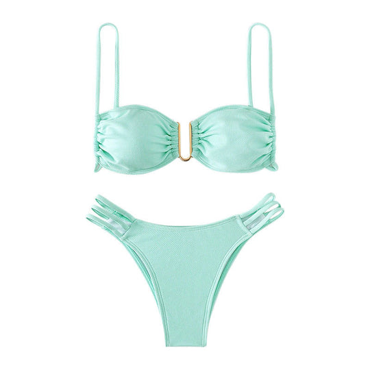 Damen Bikini-Set mit modernen Rüschendetails und elegantem goldenen Akzent R&B