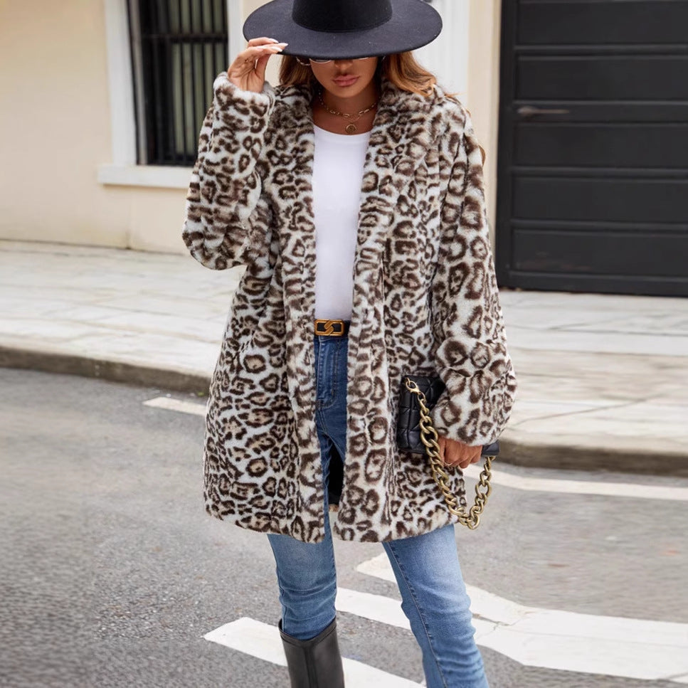 Damen Modischer Leopardenfell Mantel R&B