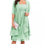 Damen festliches Maxikleid mit einem eleganten Wickeldesign und transparenter Ärmeln R&B
