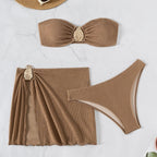 Damen Bandeau-Bikini-Set mit eleganten Falten und dekorativem Verschluss R&B