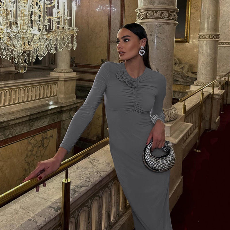 Damen Elegantes langes Wickelkleid mit Rüschendetails R&B