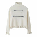 Damen Modischer Strickpullover mit Stehkragen und Reißverschlussdetails R&B