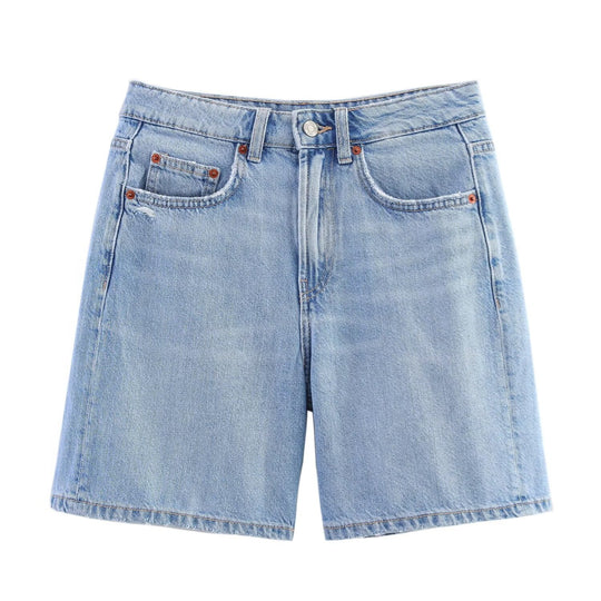 Damen Denim-Shorts im lässigen Schnitt mit hoher Taille und praktischen Taschen R&B