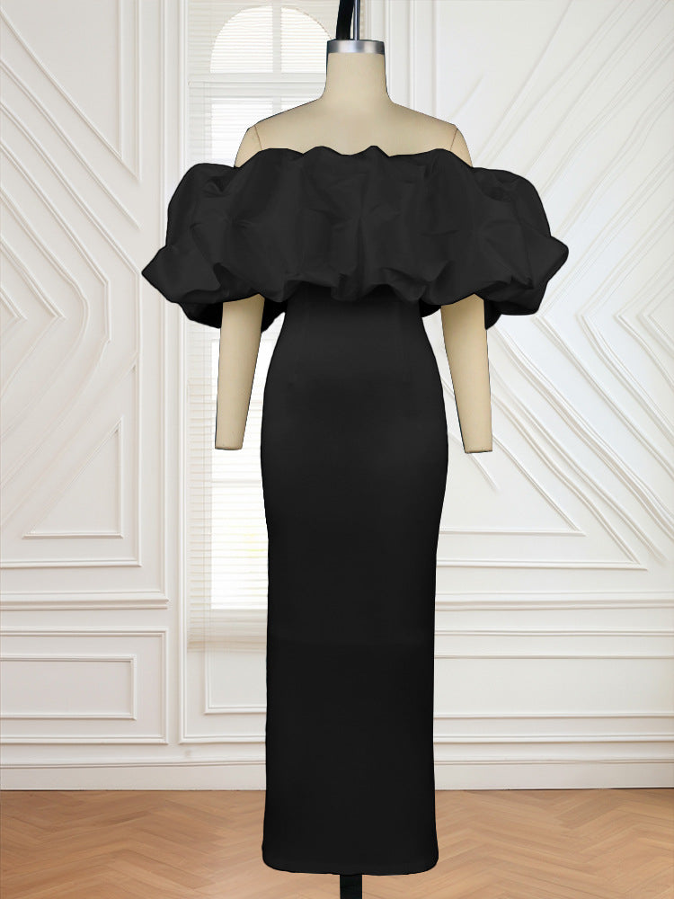 Damen Elegantes Off-Shoulder Maxikleid mit voluminösen Rüschensäumen R&B