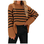 Damen modischer Oversized-Pullover mit Streifenmuster R&B